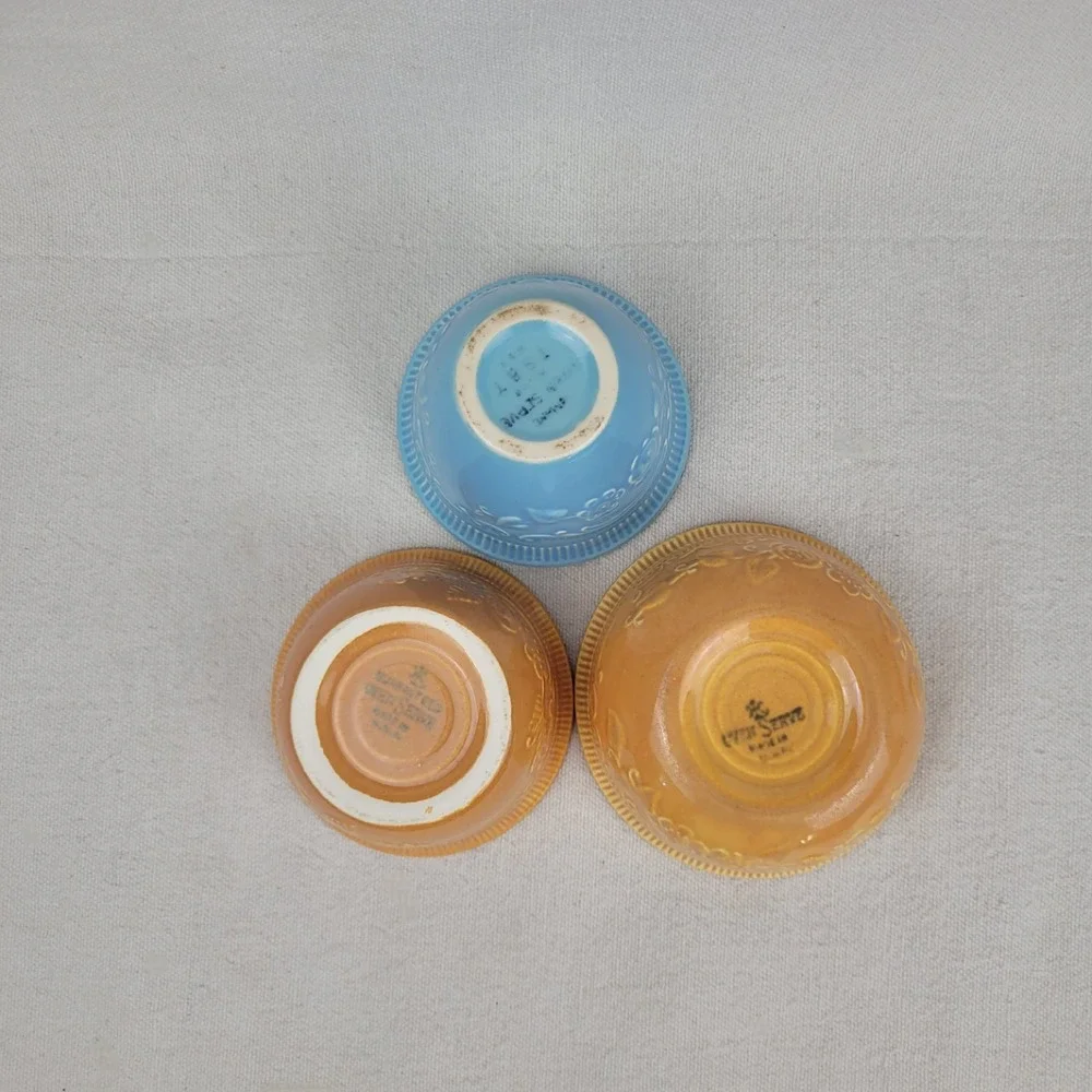 Vintage Homer Laughlin Oven Serve Ceramic Ramekin Custard Set Floral Embossed‎